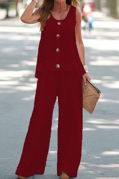 Traje de pantalón chaleco sin mangas de color fluorescente hueco de color sólido
