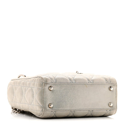 Metallic Lambskin Cannage Mini Lady Dior Silver
