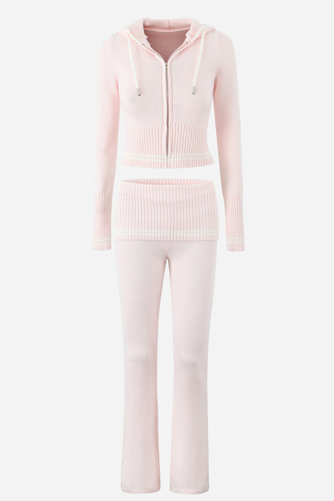 Conjunto de sudadera con capucha de punto a rayas 