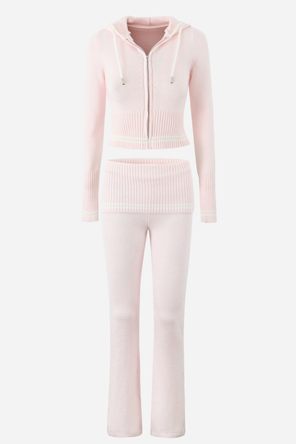 Conjunto de sudadera con capucha de punto a rayas 