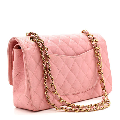Caviar Quilted Medium Double Flap Pink
