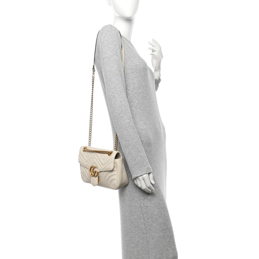 Calfskin Matelasse Small GG Marmont Shoulder Bag White