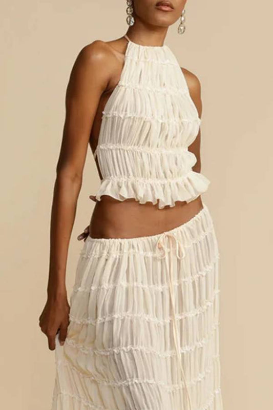 Pasión y Romance - Camiseta de tirantes elásticos con espalda plisada y cuello halter ajustable 