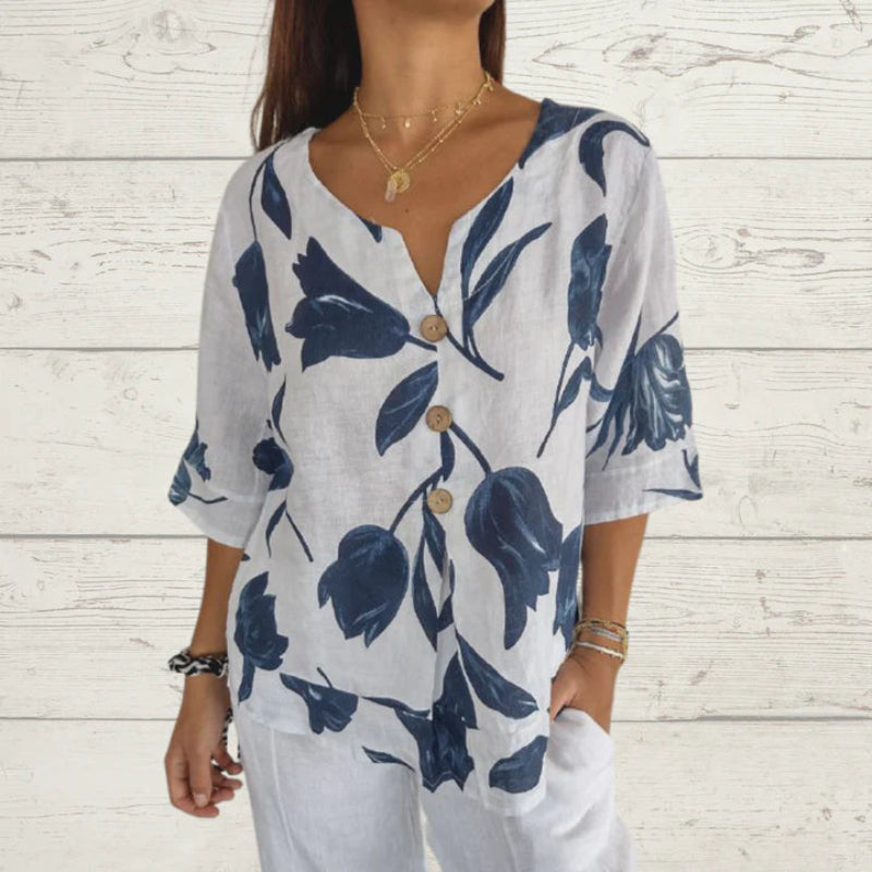 Chic V-Neck Floral Shirt | Ideal for Summer Casual Wear