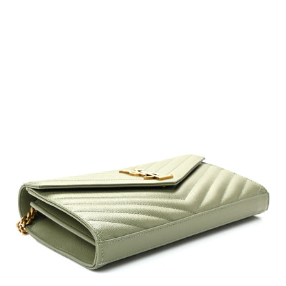 Grain De Poudre Matelasse Chevron Monogram Chain Wallet Light Sage