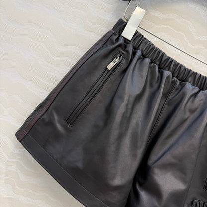 Miu SS26 Striped Nappa Leather Shorts Black Lambskin 351112