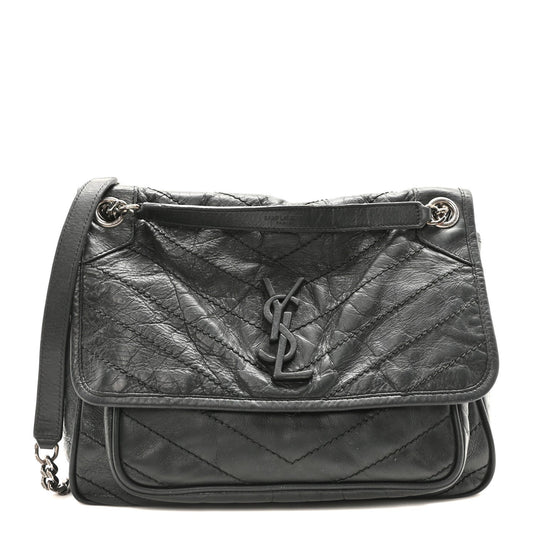 Crinkled Calfskin Matelasse Monogram Medium Niki Chain Satchel Storm