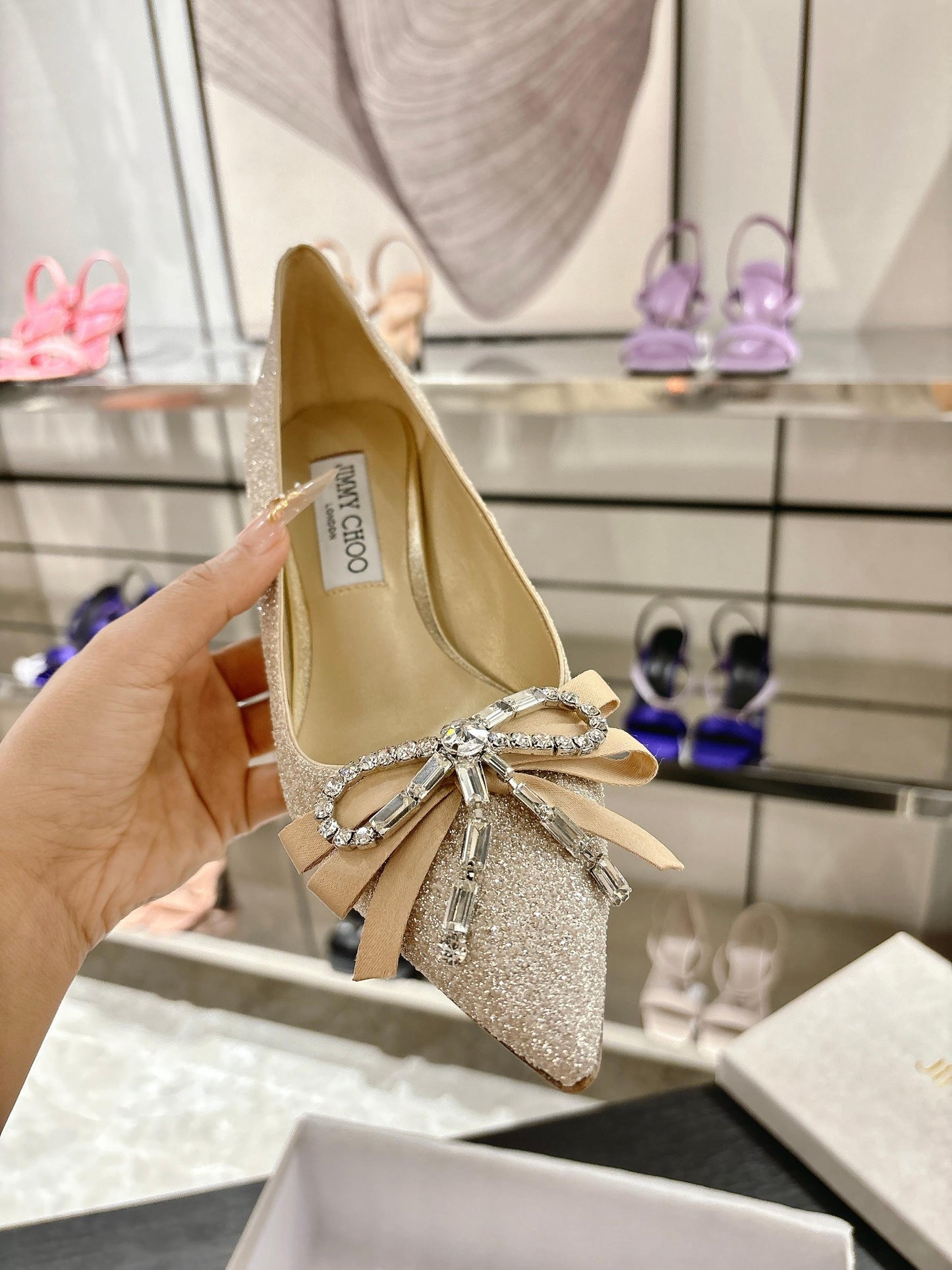 Jimmy Choo Auria Pumps 70 Light Soft Gold Caviar Glitter Fabric 597653