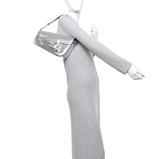 Metallic Demetra Small Horsebit 1955 Asymmetric Shoulder Bag Silver