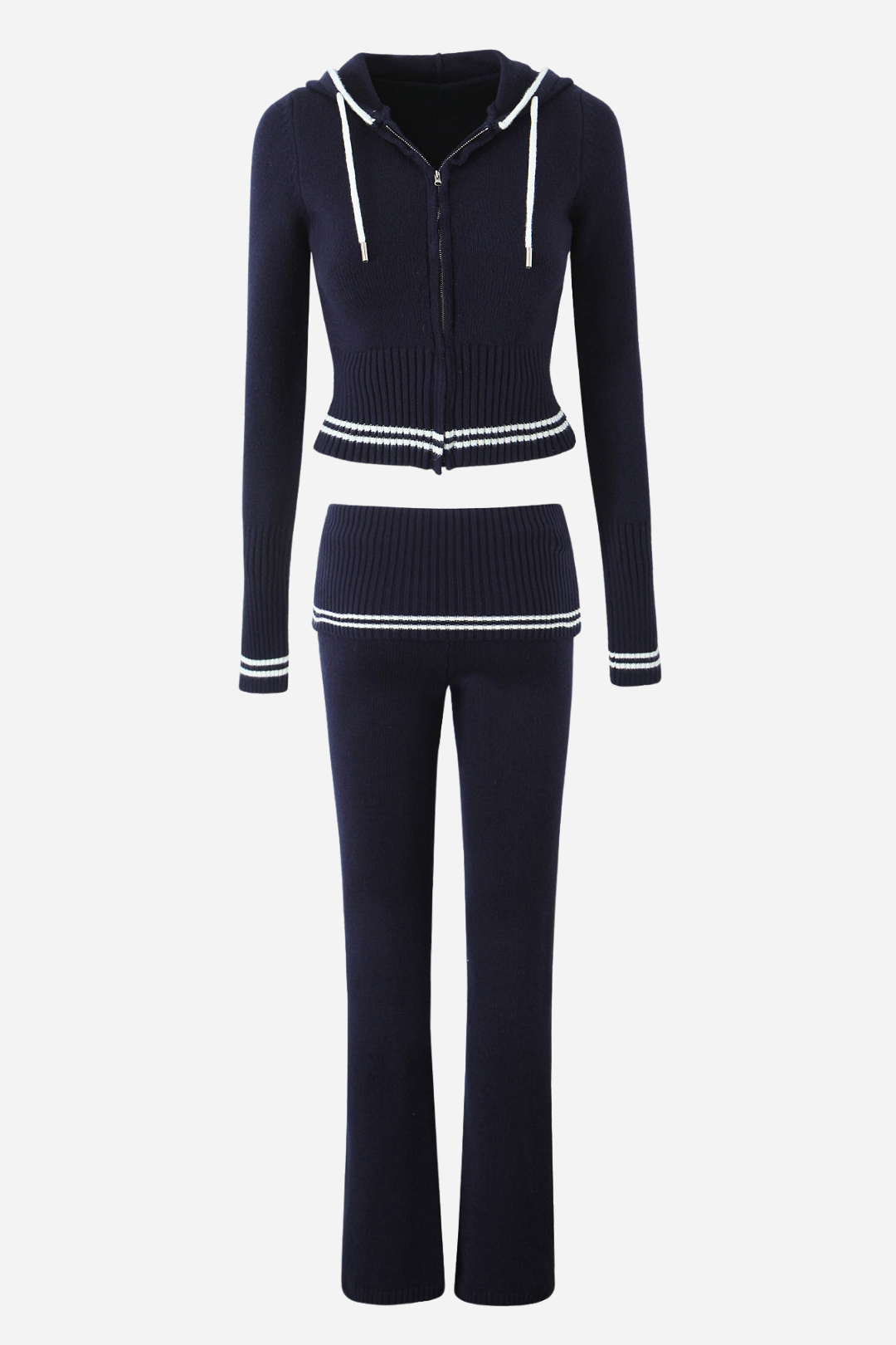 Conjunto de sudadera con capucha de punto a rayas 
