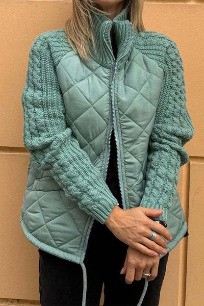 Chaqueta informal de punto con parches de color liso y cremallera para mujer
