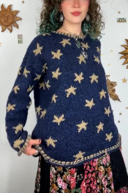 Suéter tipo cárdigan retro con cielo estrellado