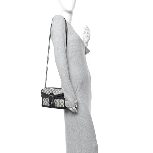 GG Supreme Monogram Textured Dollar Calfskin Small Rectangular Dionysus Shoulder Bag Beige Blue