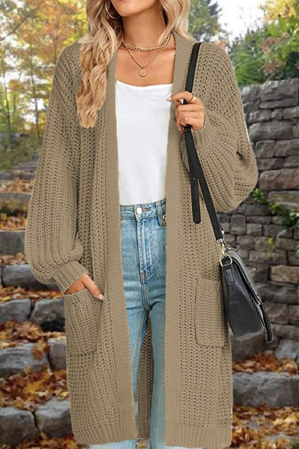 Chaqueta tipo cárdigan de longitud media, holgada, extragrande, con doble bolsillo