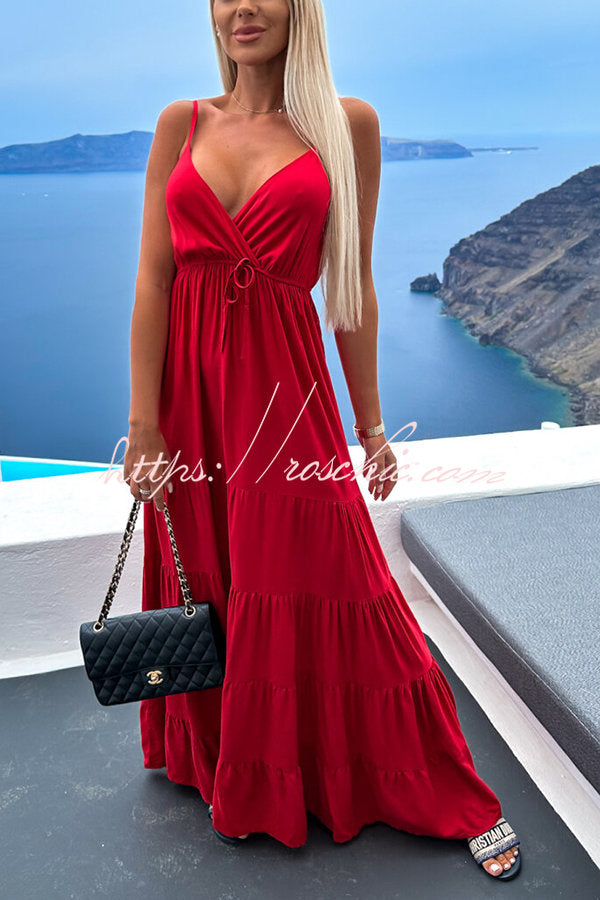 Boat Weekend Drawstring High Waist Tiered Swing Maxi Cami Dress