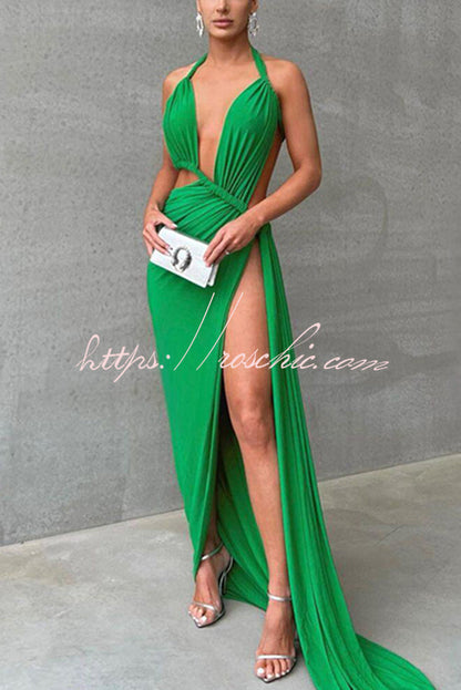 Sexy Hollow Halterneck Backless Slim Fit Slit Maxi Dress