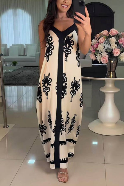 Vestido largo holgado con estampado de patchwork y elegante patrón étnico