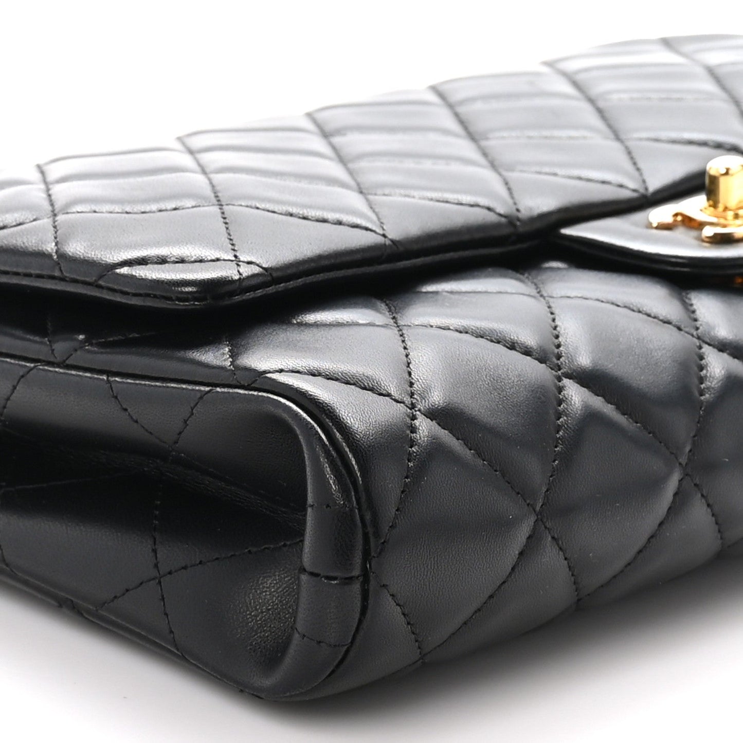 Lambskin Quilted Clutch With Chain Flap Black