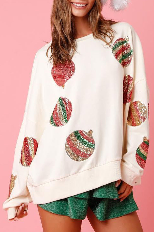Sudadera informal de manga larga con lentejuelas y huevo navideño