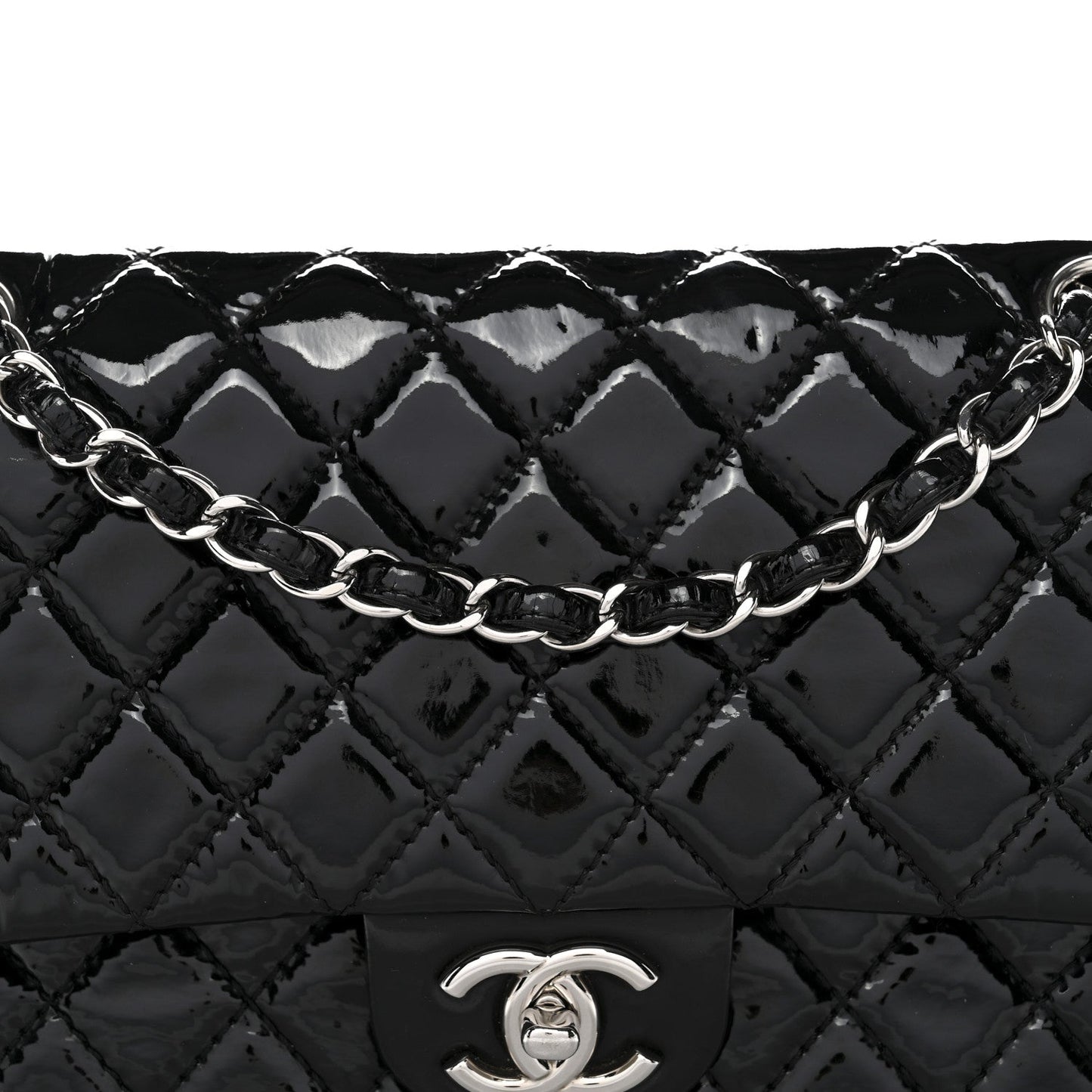 Patent Quilted Medium Double Flap Black