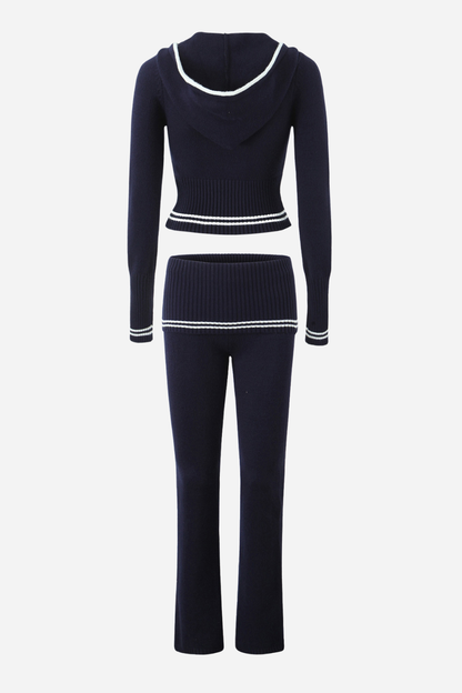 Conjunto de sudadera con capucha de punto a rayas 