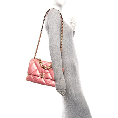 Iridescent Lambskin Quilted Large Chanel 19 Flap Pink
