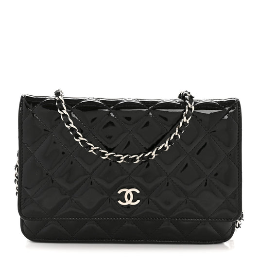 Patent Quilted Wallet On Chain WOC Black