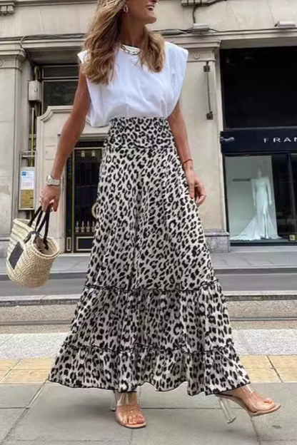 Falda larga con estampado de leopardo para mujer