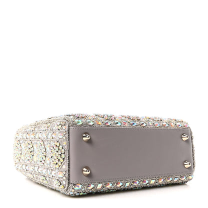 Calfskin Satin Celestial Bead Embroidery Embroidered Small Lady Dior Grey Multicolor