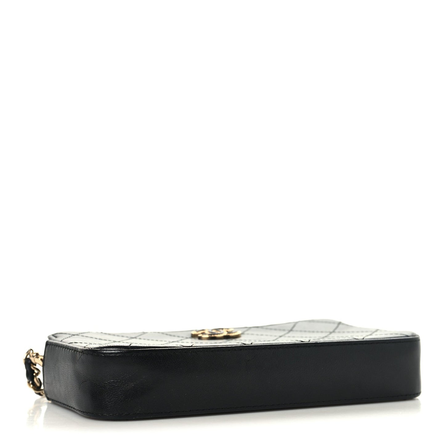 Goatskin Enamel Quilted Small Clutch With Chain Black