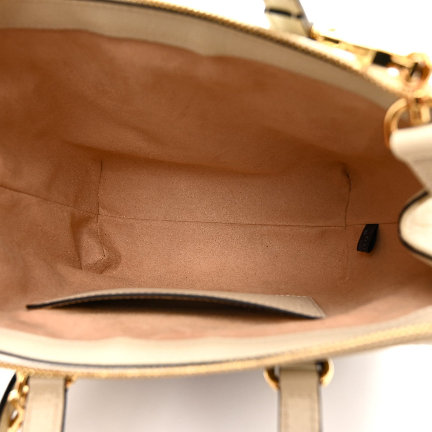 GG Supreme Monogram Textured Dollar Calfskin Web Small Ophidia Tote Bag Beige Ebony Mystic White