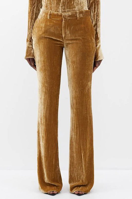 Pantalones elegantes de cintura alta, ajustados y acampanados con botones lisos