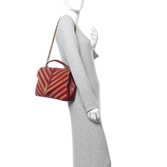 Calfskin Suede Matelasse Chevron Large Monogram College Bag Burgundy