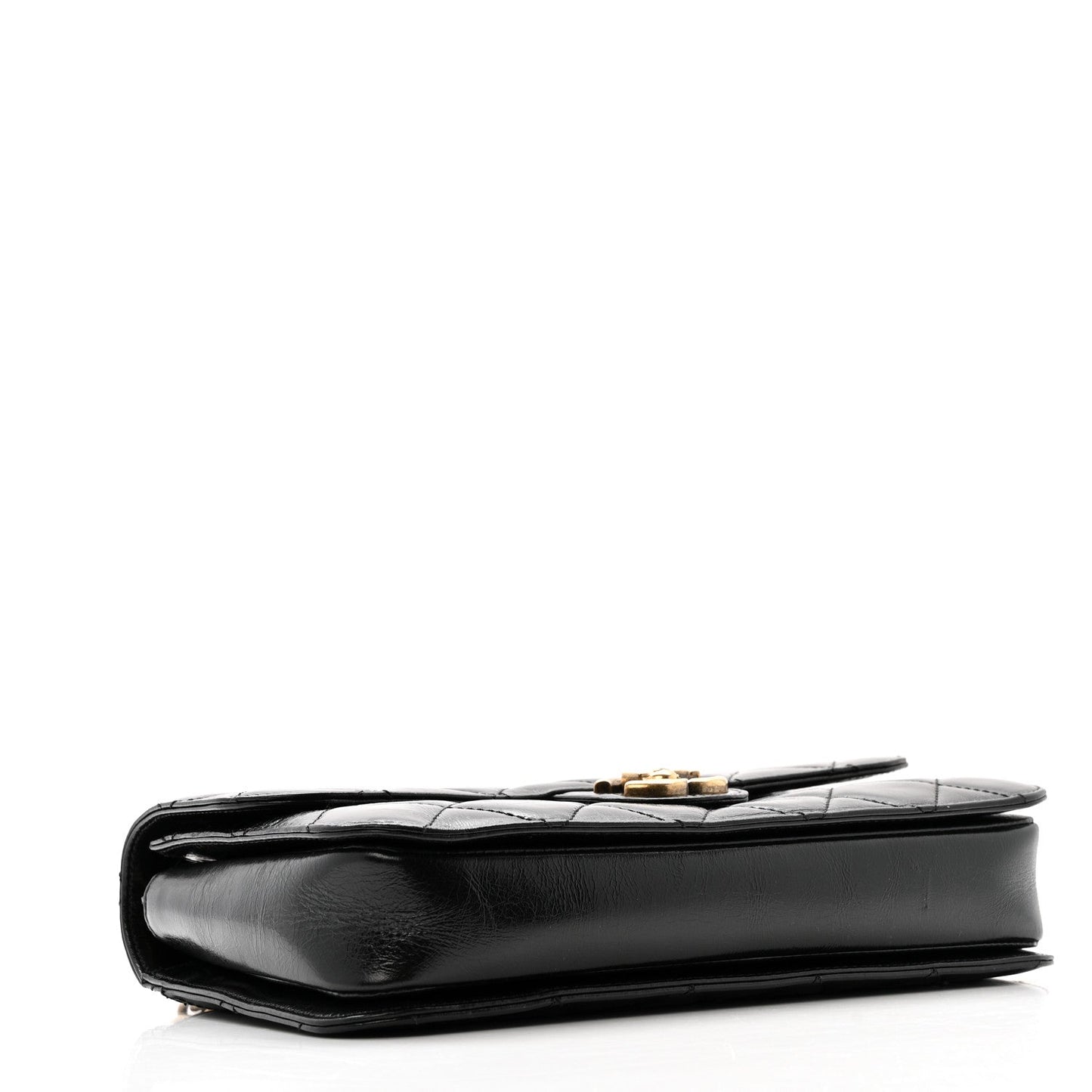 Glazed Calfskin Quilted Medium Perfect Edge Flap Black