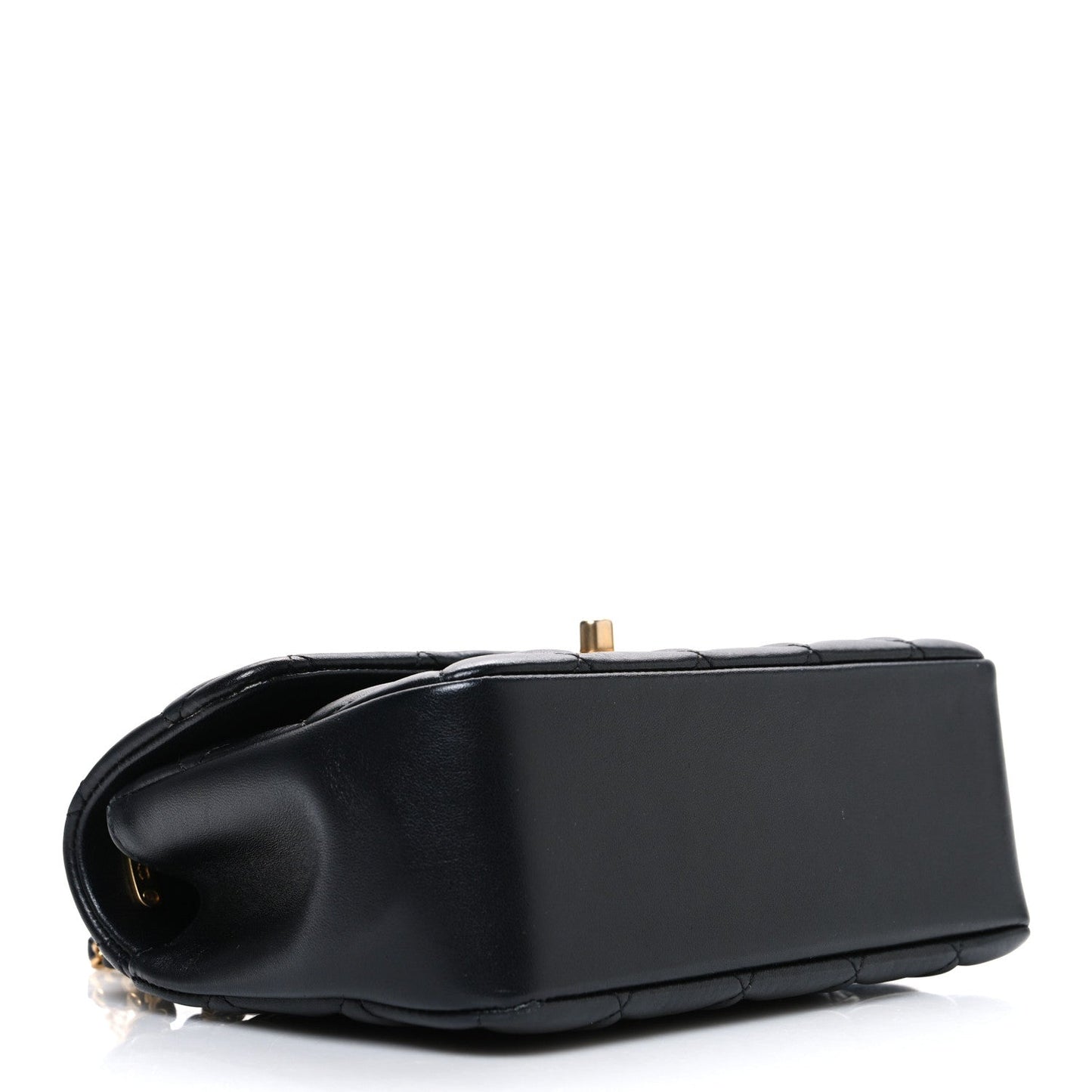 Shiny Lambskin Quilted Pearl Twist Mini Square Flap Black