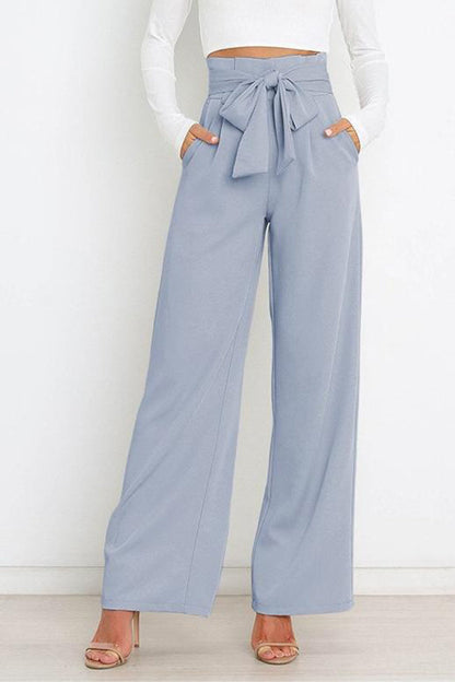 Pantalones casuales de pierna ancha que combinan con todo y con lazo.