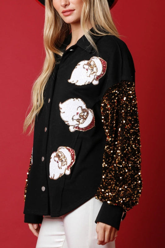 Camisa de manga larga con botones y lentejuelas de Papá Noel
