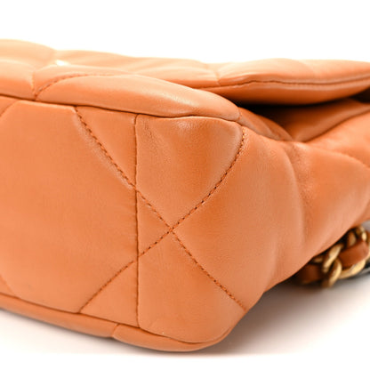 Lambskin Quilted Medium Chanel 19 Flap Light Brown