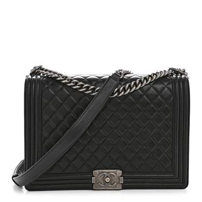 Lambskin Quilted Large Boy Flap Black