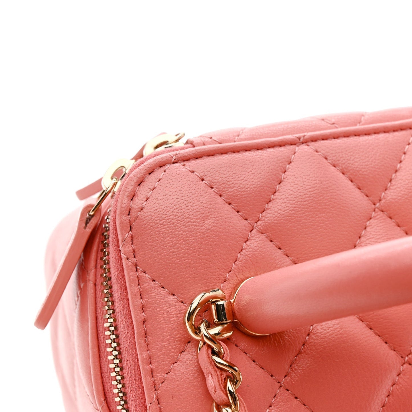 Lambskin Quilted Small Charming Top Handle Vanity Case With Chain Pink