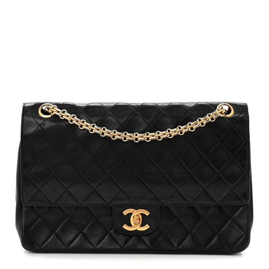 Lambskin Quilted Medium Double Flap Bijoux Chain Black