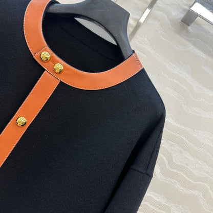CE Arc De Triomphe Gold-Button Black Cashmere Coat