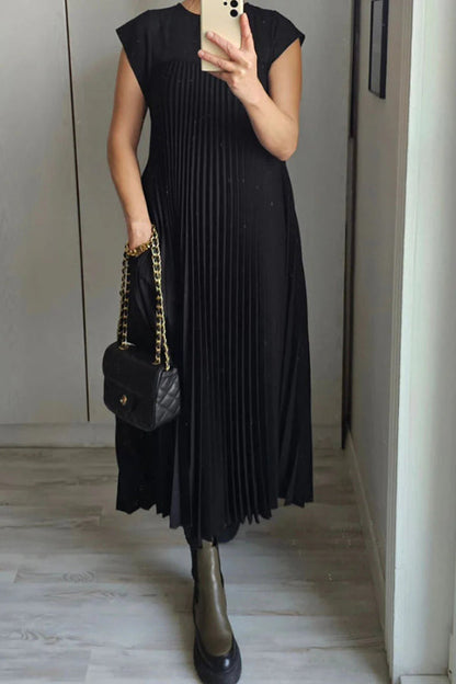 Vestido plisado sencillo sin mangas de color sólido