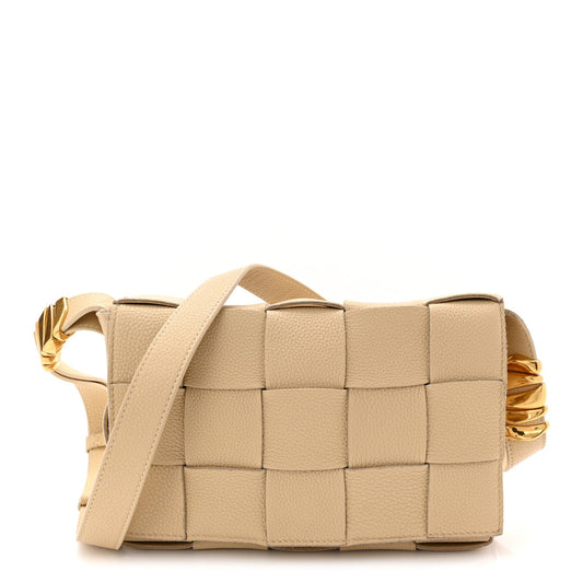 Grained Calfskin Maxi Intrecciato Cassette Crossbody Bag Porridge