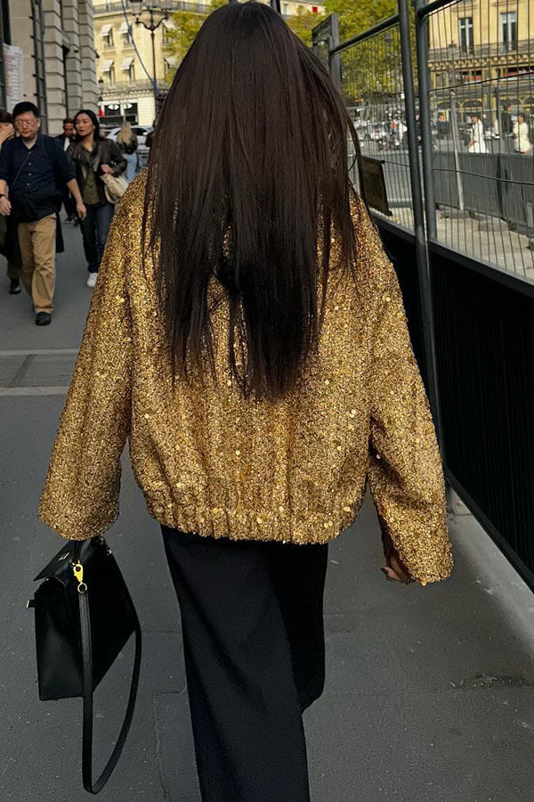 Chaqueta de cuello alto pequeño con lentejuelas