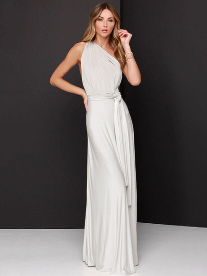Birthday Sexy Maxi Dress Sleeveless Plunging Neck Backless Solid Color Evening Dress
