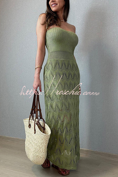 Romantic Story Knit Texture Off Shoulder Stretch Maxi Dress