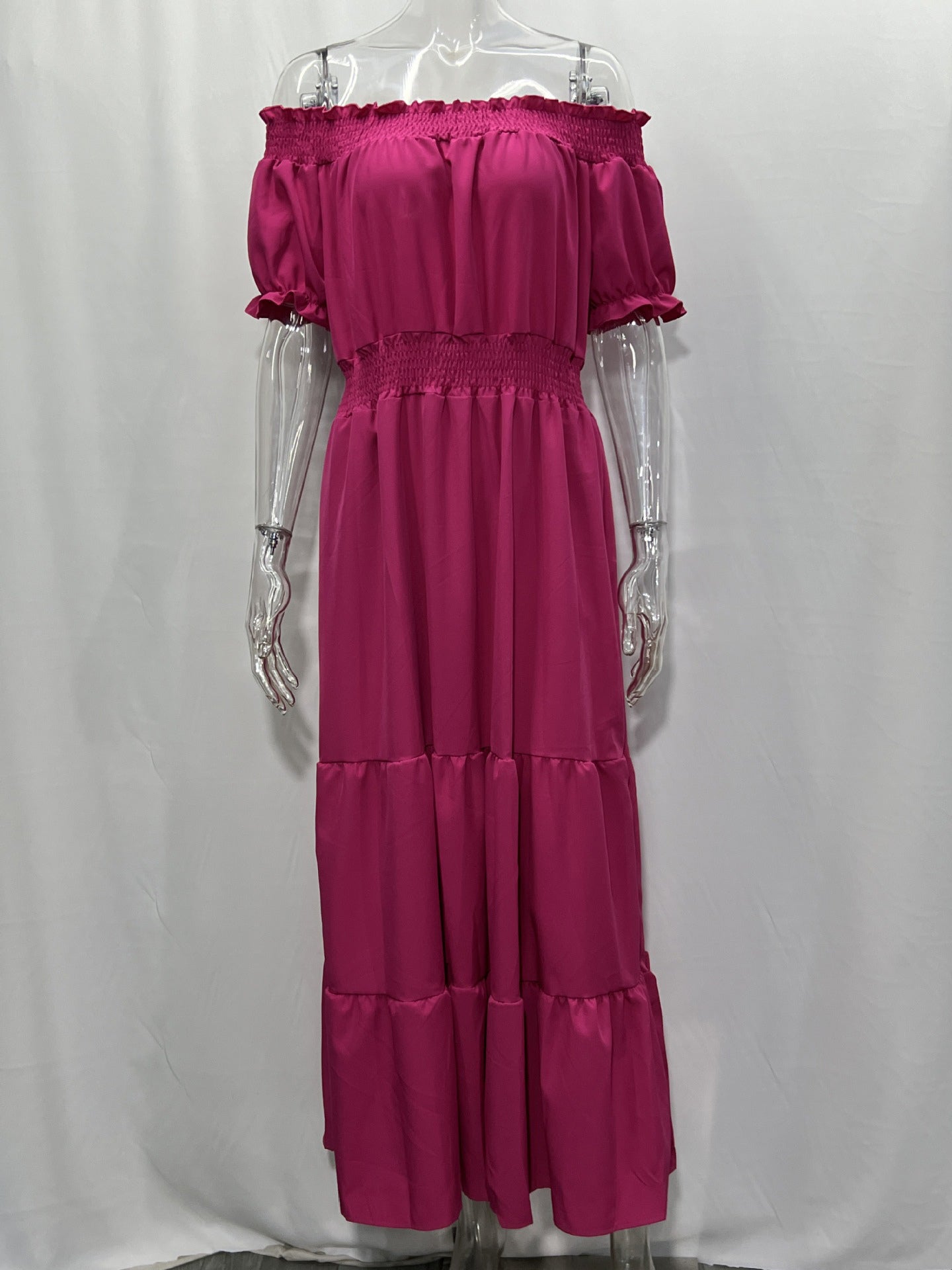 Boho Dress Off The Shoulder Pleated Tiered Casual Summer Maxi Dresses