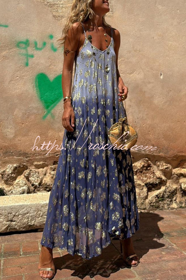 Bianca Tie Dye Gradient Flower Print Pocketed A-line Slip Maxi Dress