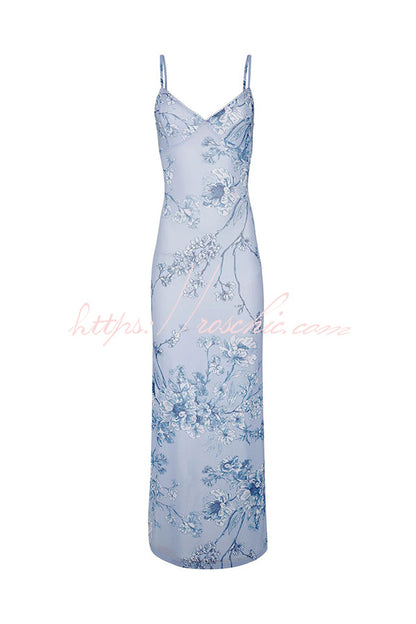 Reveling in The Unknown Floral Print Slip Stretch Maxi Dress